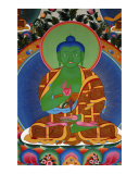 Green Buddha mural painting from Tibetan monastery
