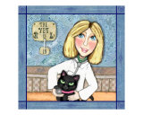 Blonde Lady Veterinarian and Black Cat