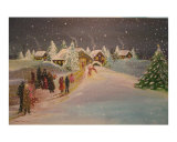 Village covered in snow at Christmas