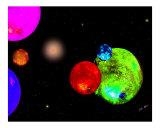 Big Blue-Green Planet With Red Moon
