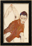 "Self Portrait in a Jerkin with Right Elbow Raised, 1914" Pre-made-framed Framed Art Print