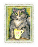 Tortie Cat and Tea Embellished