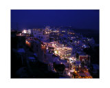 City on Hillside at Night in Santorini  Greece