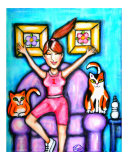 Woman's Work Out With Cats