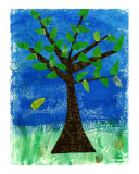 Tree Collage with Poetic Falling Leaf