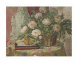 Peonies and Fountain