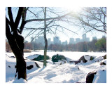Central Park Snow  Lake and Manhattan Skyline