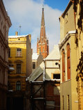 Spire of St Saviour's Church Seen from Small Back Lane  Riga  Latvia