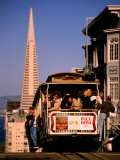 Cable Car on Nob Hill with Transamerica Building in Background  San Francisco  USA