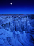 Full Moon Rises Over Landscape in De-Na-Zin Wilderness  Bisti Badlands  New Mexico  USA