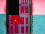 Woven Shawl Hanging on Maya House Door  Mexico