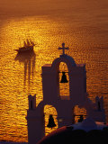 Sailing Ship and Church Bells at Sunset  Greece