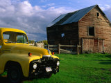 Old Barn and Yellow Pick-Up Truck in Montana  Montana  USA