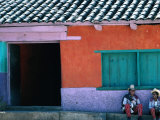 Two Mayan Boys Sitting in Front of House  Todos Santos Cuchumatan  Guatemala