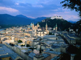 City with Fortress and Castle at Dusk  Salzburg  Austria