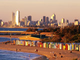Brighton Beach Boatsheds with City in Background  Melbourne  Australia