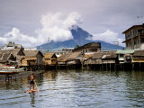 Stilt Houses Near Port with Mayon Volcano in Background  Legaspi  Albay  Philippines  Bicol