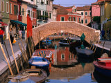Canal Lined by Colourful Houses  Venice  Burano  Veneto  Italy