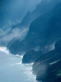 Mist on Rocky Coastline  Kauai  Hawaii  USA