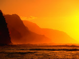 A Golden Sunset Over Na Pali Coast  Kauai  Hawaii  USA