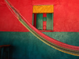 Detail of Painted House Facade with Shutter and Hammock  La Venta Del Sur Choluteca  Honduras
