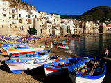Fishing Boats on Beach at Seaside Resort  Cefalu  Italy