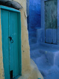 Painted Stepped Alley and Green Wooden Door Pothia  Kalymnos  Greece