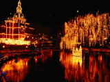 Lake in Tivoli Gardens Illuminated for Christmas Market  Copenhagen  Denmark