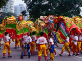 Men Performing Dragon Dance  Macau  China