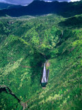 Aerial View of "Jurassic Park" Waterfall Where Scenes from the Movie Were Filmed  Kauai  Hawaii