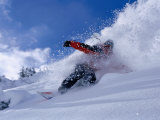 Snowboarder Carving Through Powder Snow  St Anton Am Arlberg  Tirol  Austria
