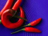 Red Chilli Peppers on a Blue  Patterned Plate  Australia