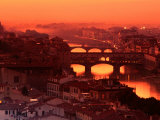 High Angle View of Arno River and Ponte Vecchio at Sunset  Florence  Italy