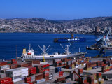 Cargo Ships in City Port  Valparaiso  Chile