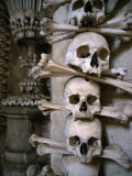 Bones of Monks and Plague Victims in Chapel Cellar of Ossuary in Sedlec Cloister  Czech Republic