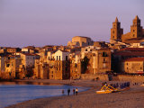 Old Buildings Lining Waterfront and Beach  Cefalu  Sicily  Italy