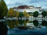 View of Impressive Potala Palace and Lake in Chingdrol Chiling (Liberation Park)  Lhasa  Tibet