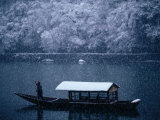 A Traditional Leisure Boat During a Snowfall at Arashiyama West of Kyoto  Kyoto  Kinki  Japan 
