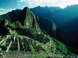 Ancient Ruins on Hillside  Machu Picchu  Cuzco  Peru