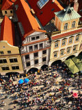 Looking Down on Crowds Outside Town Hall  Prague  Czech Republic