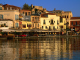 Morning Sunlight on Buildings on Harbour Hania  Crete  Greece