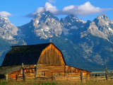 Wooden Mormon Row Barn with Teton Range Behind  Grand Teton National Park  USA