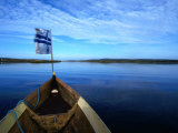 Bow of Boat with Flag Rovaniemi  Lapland  Finland