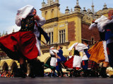 Folk Dancers in Old Market Square  Krakow  Malopolskie  Poland