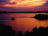 Boat on Mississippi River at Sunset  Memphis  USA