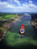 High Angle View of Cargo Ship on Gaillard Cut  Panama Canal  Near Gamboa  Gamboa  Panama