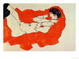 Reclining Female Nude on Red Drape  1914