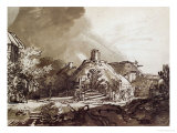 Houses Under a Stormy Sky  Pen and Brown Ink Drawing