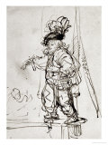 Actor with Parrot  Pen and Brown Ink Drawing
