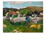 Peasants  Pigs  and a Village Under a Clear Sky  Landscape in Brittany  France  1888